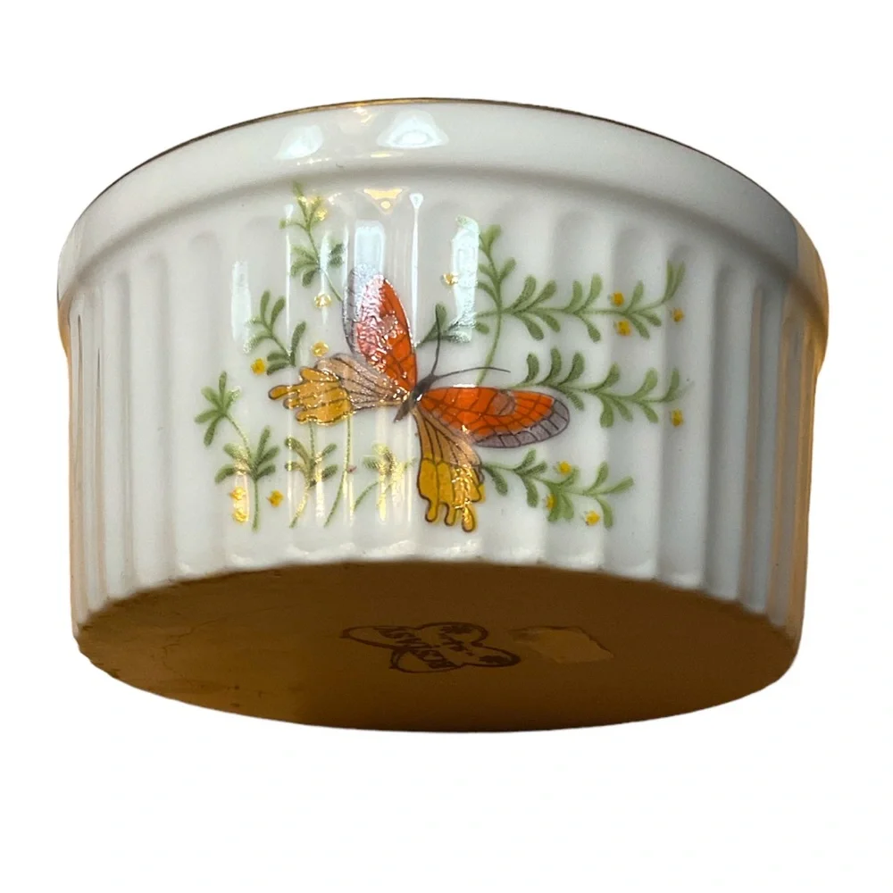 Four Orange Butterfly Ramekins and Serving Bowl by Ecstasy
